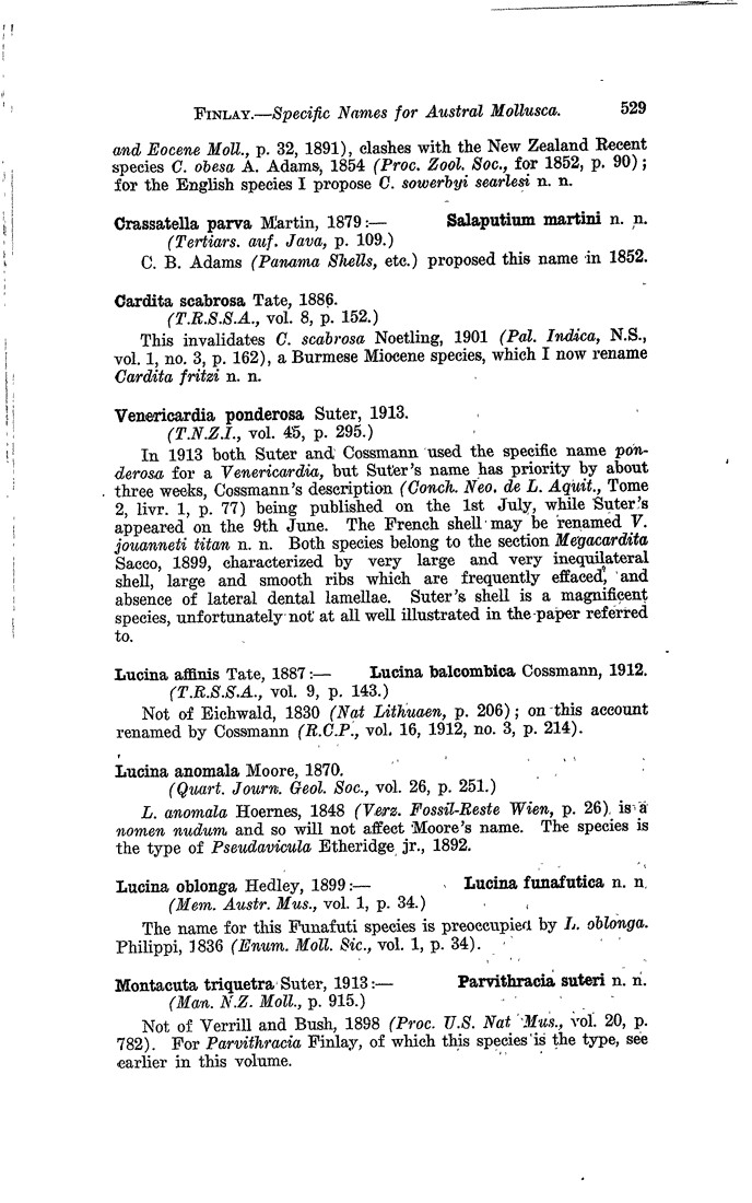 Papers Past Magazines And Journals Transactions And Proceedings Of The Royal Society Of New Zealand 1927 New Specific Names For Austral Mollusca For Sake