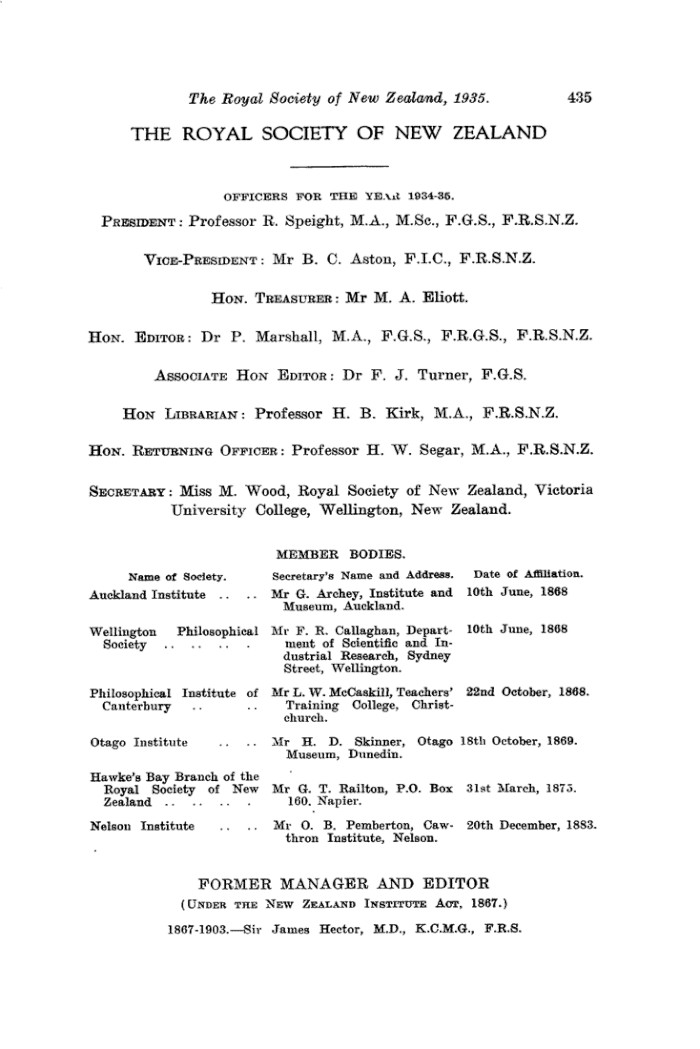 Papers Past Magazines And Journals Transactions And Proceedings Of The Royal Society Of New Zealand 1935 Appendix B