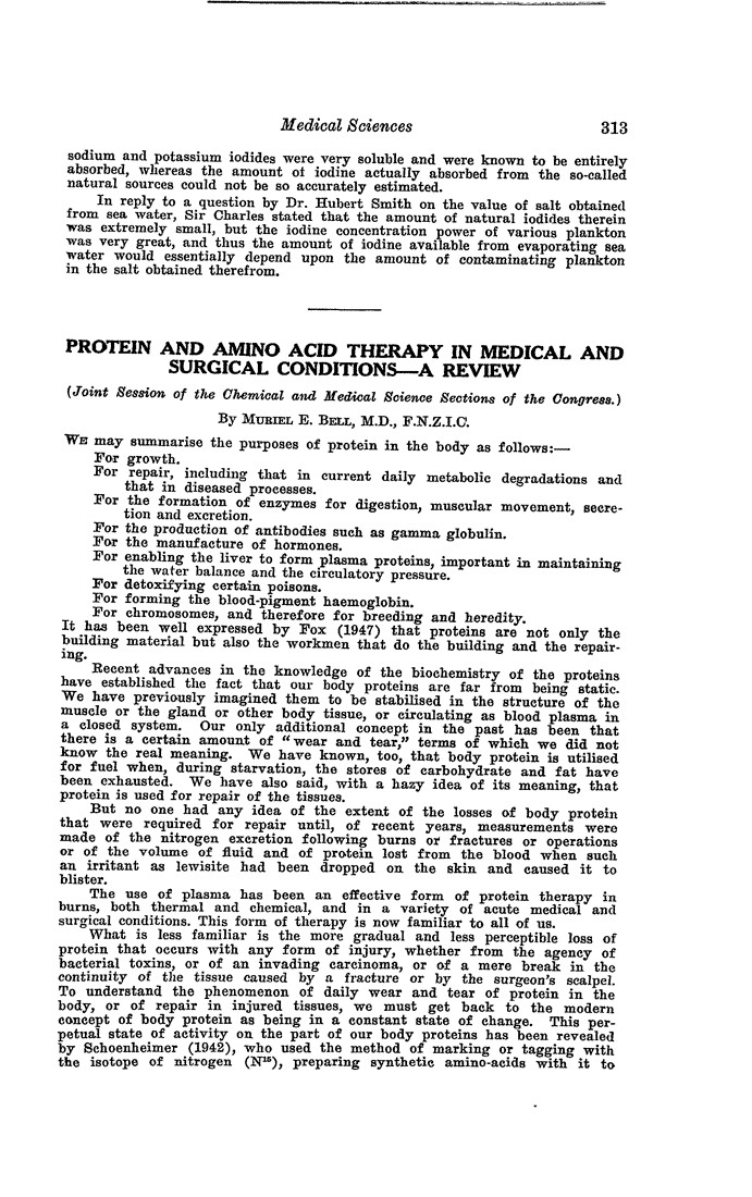 Papers Past Magazines And Journals Transactions And Proceedings Of The Royal Society Of New Zealand 1948 Protein And Amino Acid Therapy In Medical And