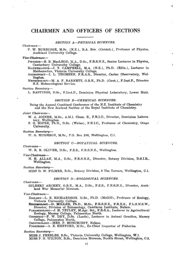Papers Past Magazines And Journals Transactions And Proceedings Of The Royal Society Of New Zealand 1948 Chairmen And Officers Of Sections