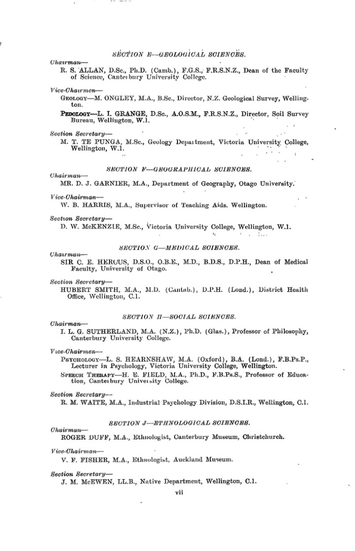 Papers Past Magazines And Journals Transactions And Proceedings Of The Royal Society Of New Zealand 1948 Chairmen And Officers Of Sections