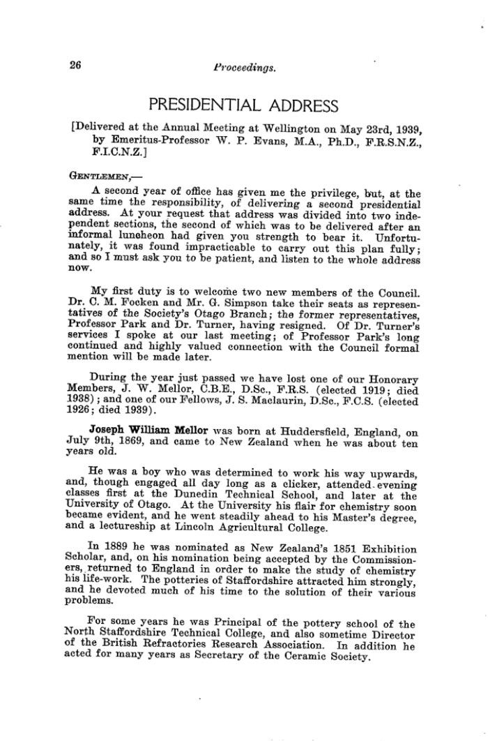 Papers Past Magazines And Journals Transactions And Proceedings Of The Royal Society Of New Zealand 1940 Presidential Address