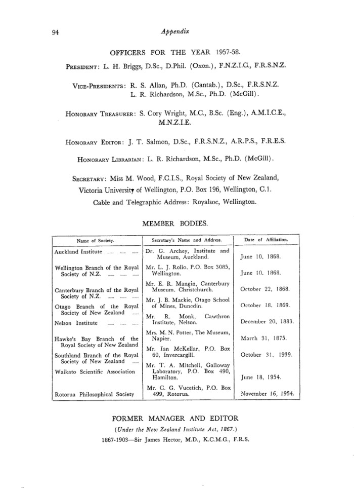 Papers Past Magazines And Journals Transactions And Proceedings Of The Royal Society Of New Zealand 1959 The Royal Society Of New Zealand Council For